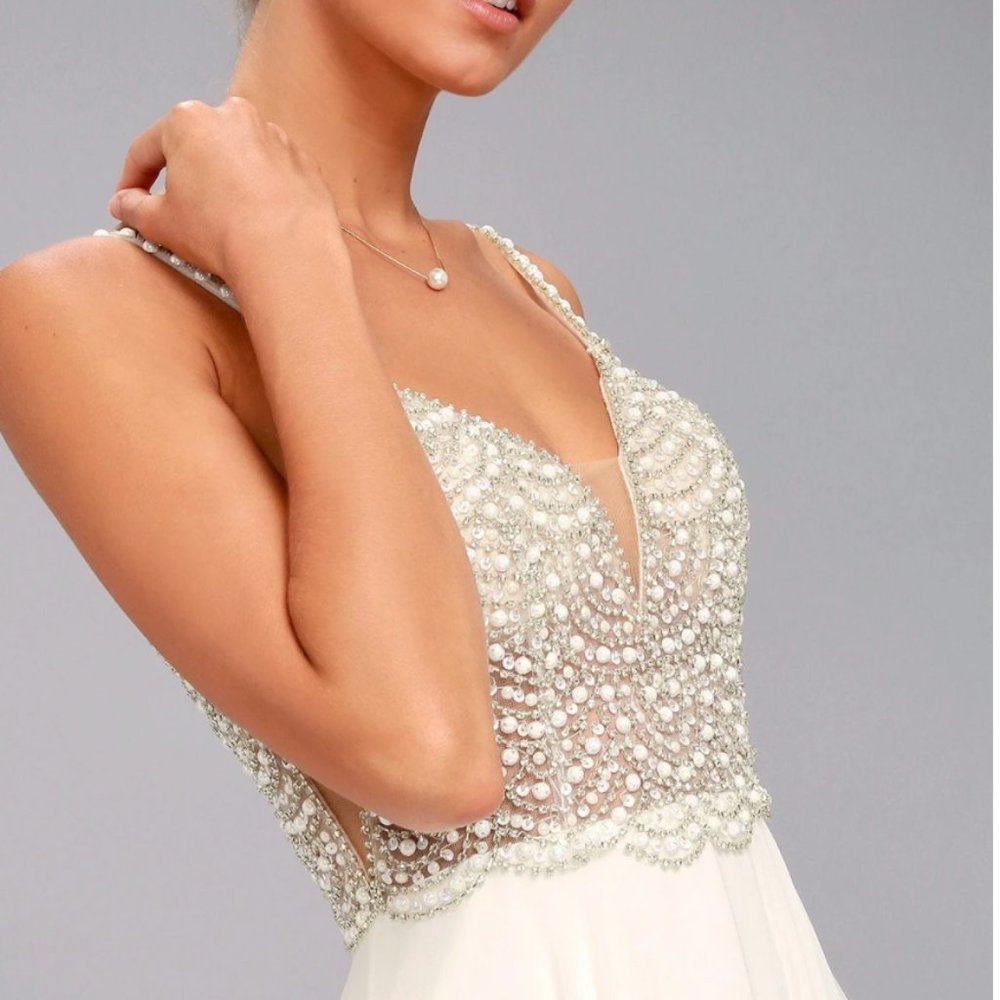 Wedding Dress - White Beaded Rhinestone Maxi Dress